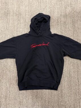 TOMORROWLAND Navy Hoodie with Red Script Logo